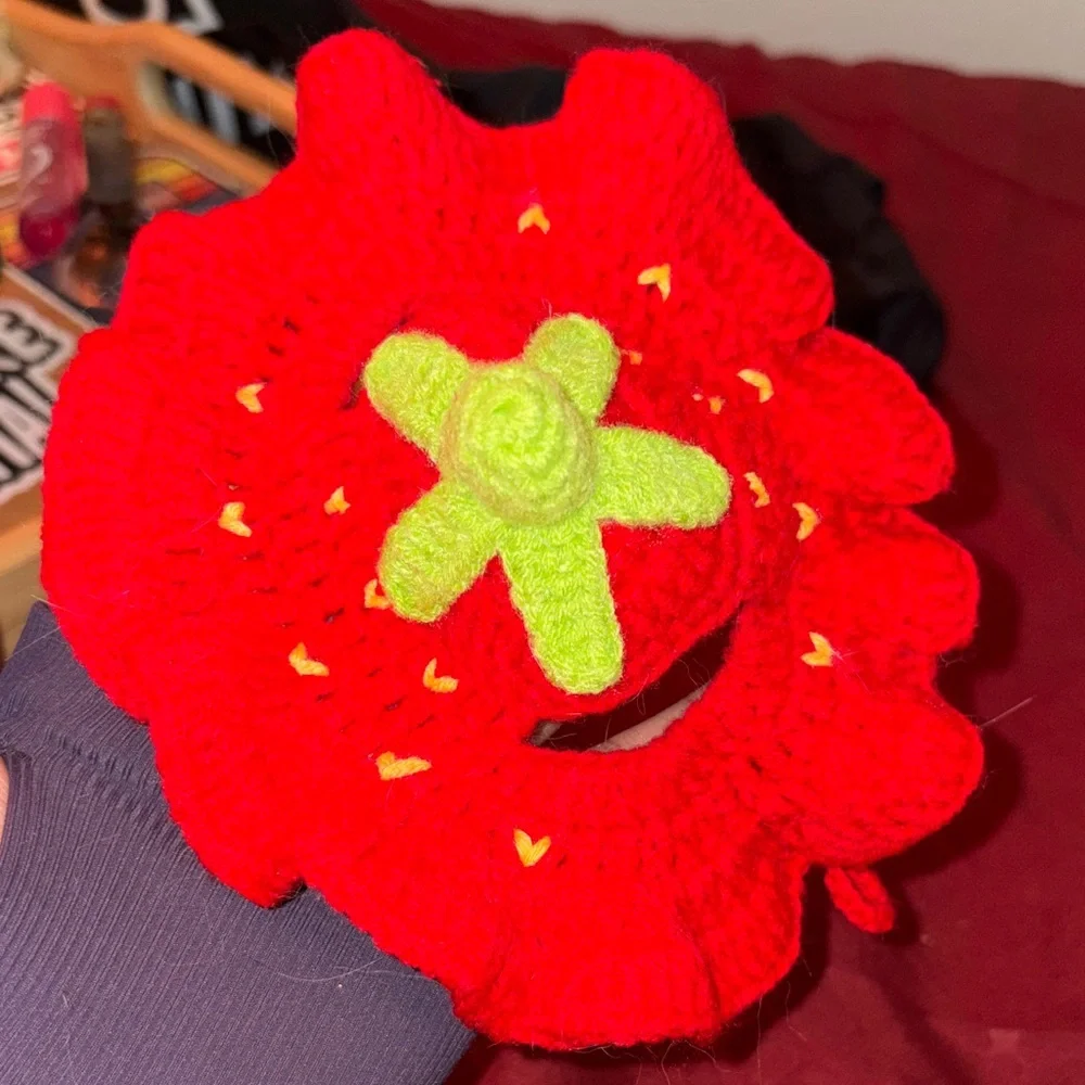 Red Strawberry Cat Knit Hat